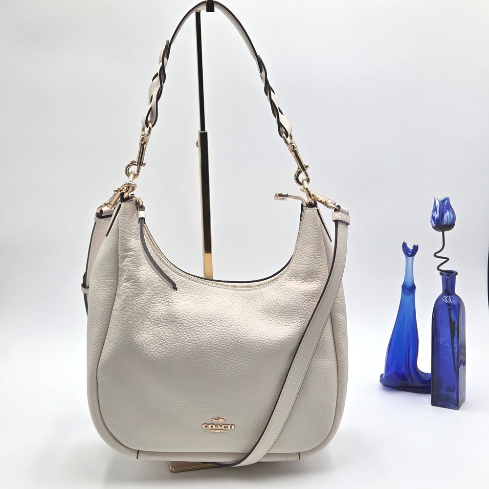 Coach Jules Hobo Bag White C9190‎ Pebbled Leather Shoulder Crossbody Purse